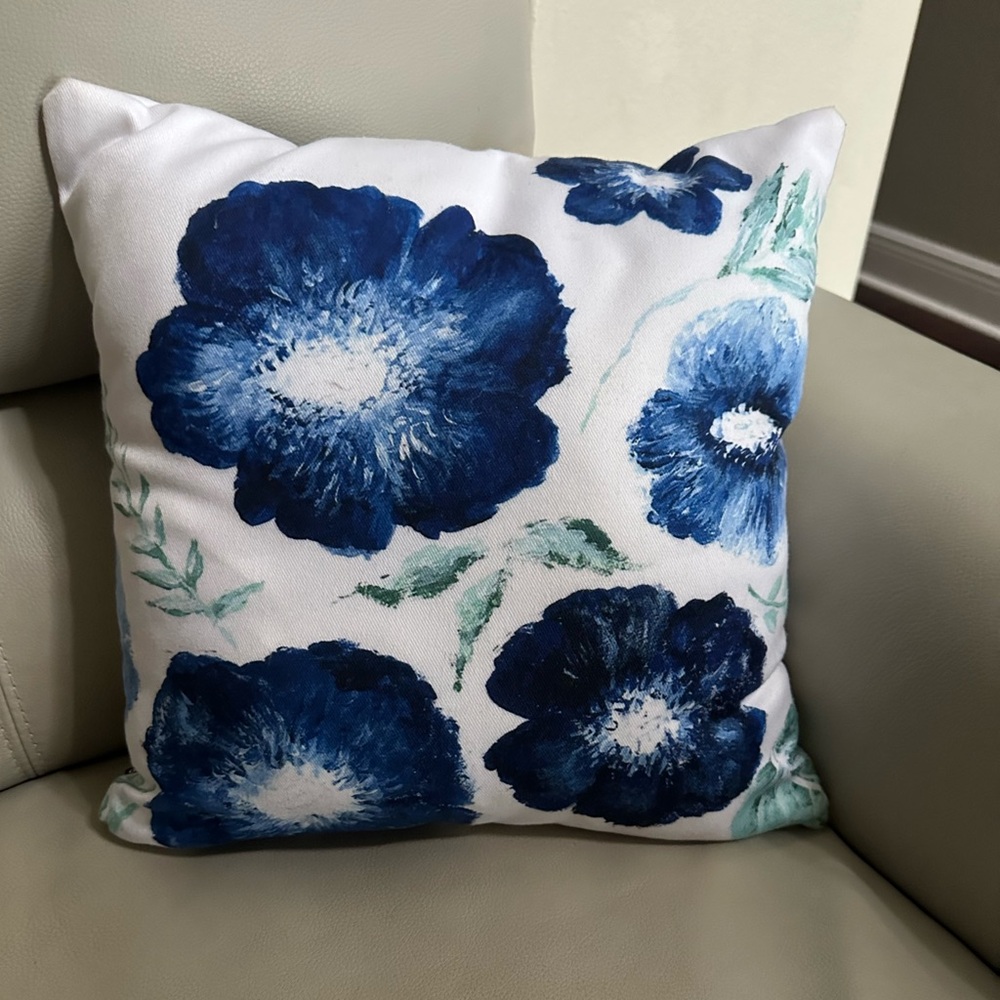 Floral Blue and White Throw Pillow